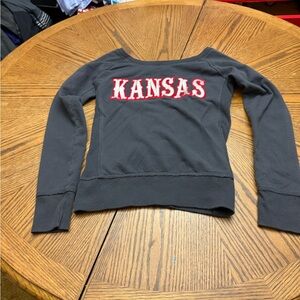 Camp David Kansas Jayhawks Fleece-Lined Crewneck — Charcoal with Teal Logo